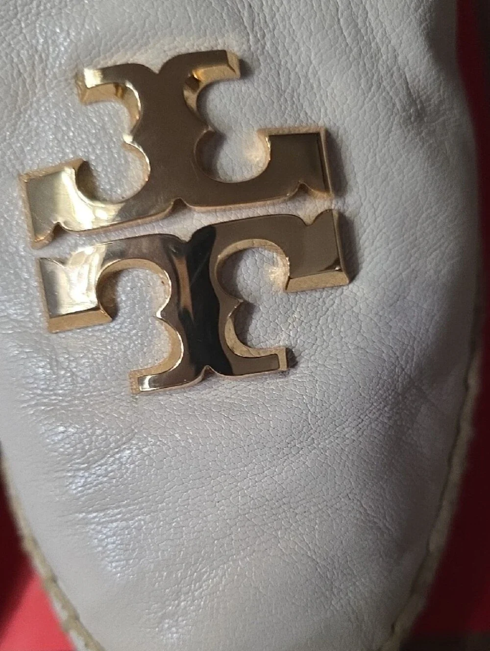 Tory Burch Cream Leather Espadrille Flats with Gold Emblem